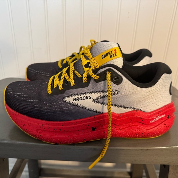 Brooks Black and White Sneakers with Red Sole - Picture 3 of 6